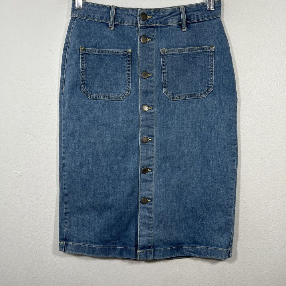 ON 34th Denim Skirt Womens 6 Blue Button Pencil Western Modest Y2K 90s‎
